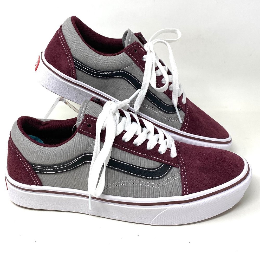 VANS Comfycush Old Skool Tri Tone Shoes Red Gray Suede Canvas Womens VN0A3WMA2QI